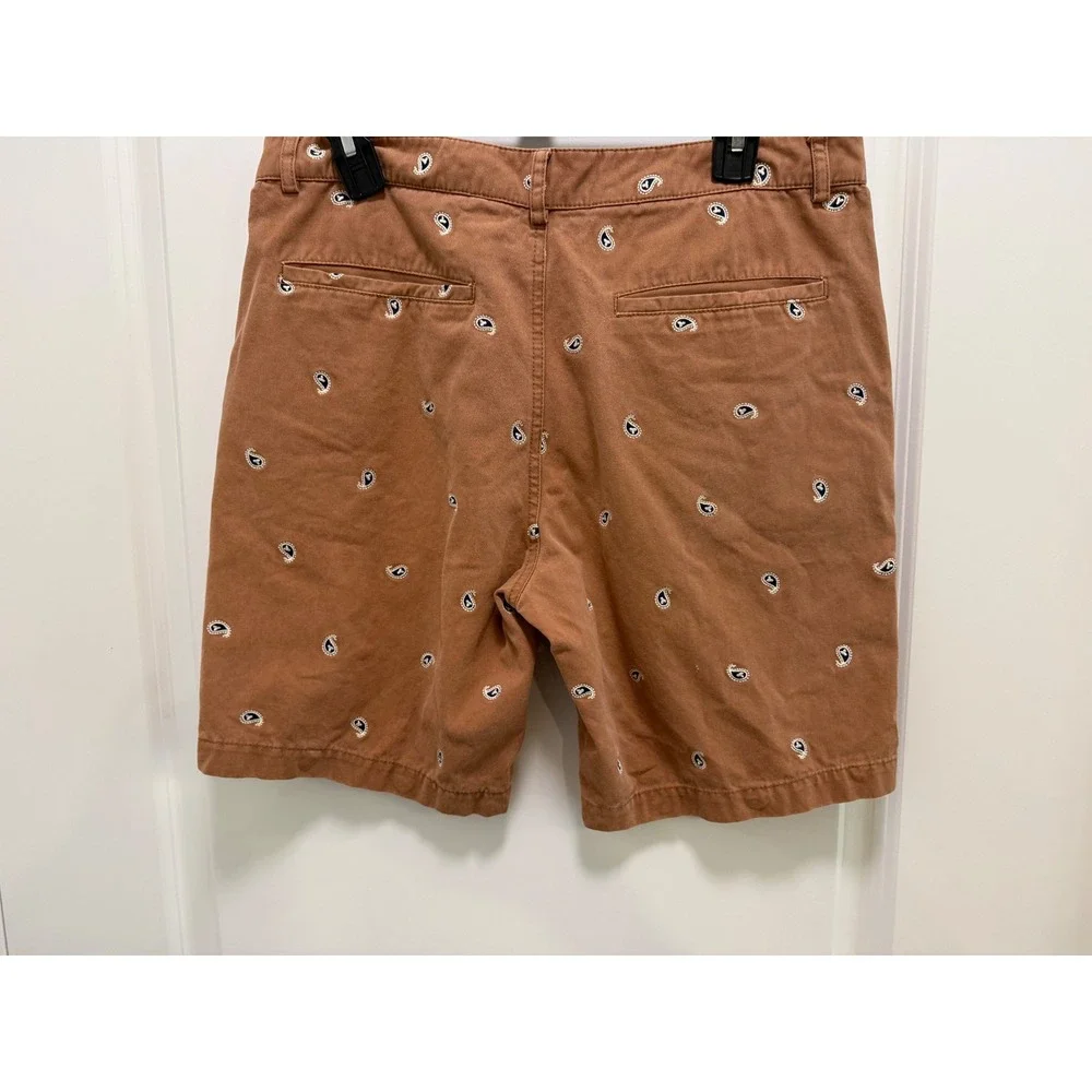 ASOS Men Tan Brown Embroidered Paisley Chino Shorts Size 32 Cotton Casual Summer